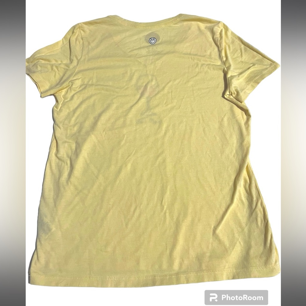 Life Is Good Half Full Wine Glass Women’s Cotton V-Neck T-Shirt Yellow Small - Picture 6 of 12